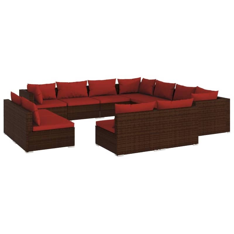 vidaXL Patio Lounge Set Outdoor Sectional Sofa Set Table Garden Poly Rattan - 27.6" x 27.6" x 23.8"