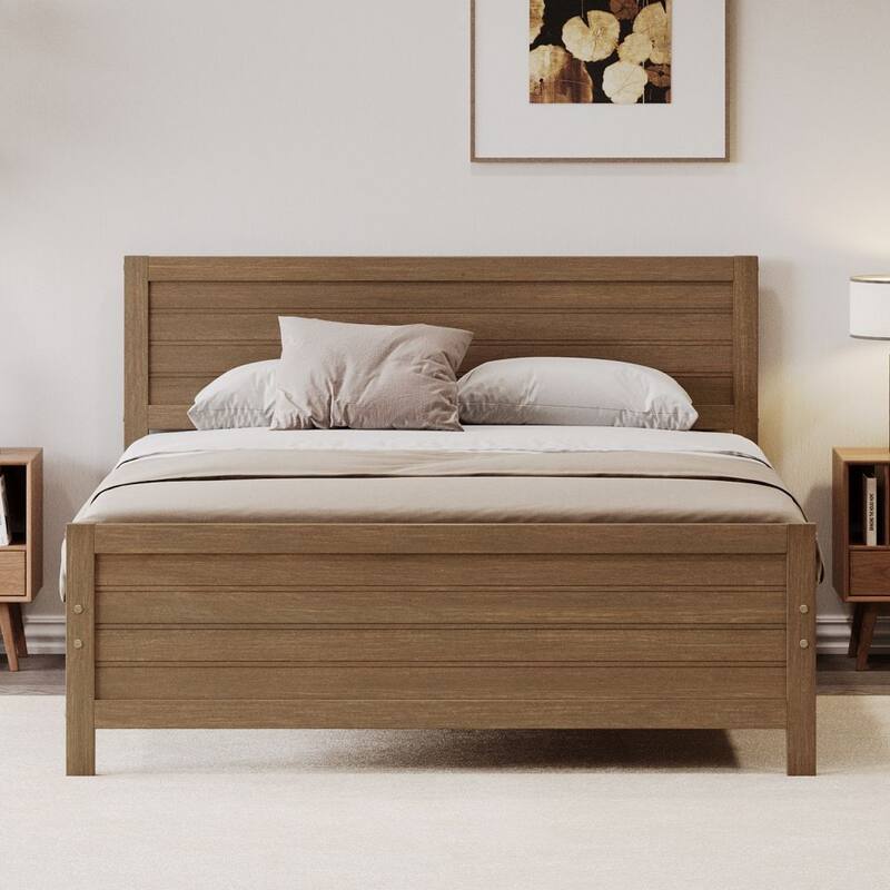 Wood Platform Bed Frame with Headboard, Mattress Foundation