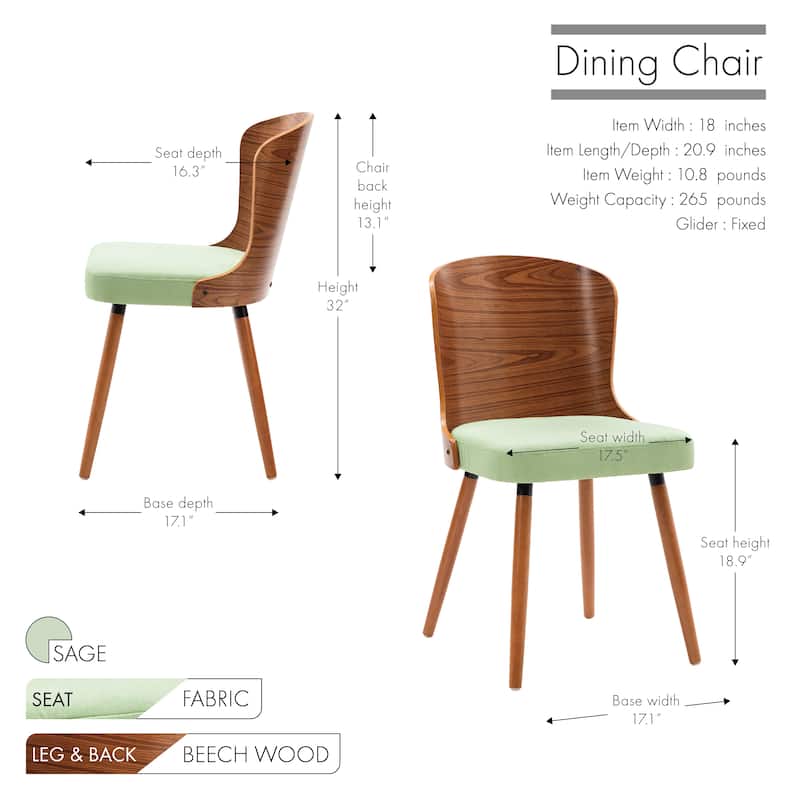Porthos Home Karr Armless Dining Chairs Set of 2, Beech Wood Back & Legs