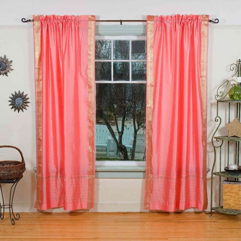 Pink Rod Pocket Sheer Sari Curtain / Drape / Panel - Piece - 60" W X 63" L (Lined) - 63 Inches