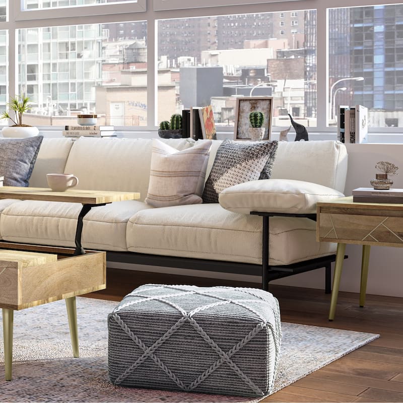WYNDENHALL Woodley Square Pouf - Grey, Natural