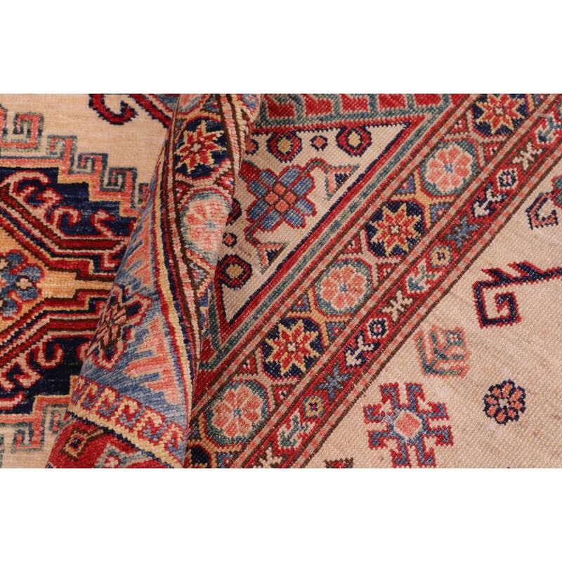 Rustic Super Kazak Raven Natural/Red Hand Knotted Wool Rug - 8'8'' x 12'4''