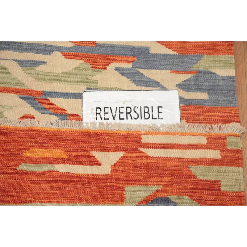 Hand Woven Oriental 100% Wool Carpet Southwestern Modern Multi-Colored Kilim Runner Rug - 8' 1'' X 2' 1''
