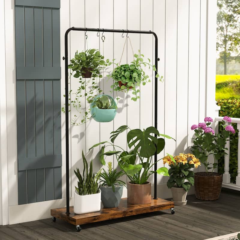 Industrial Pipe Rolling Garment Rack Clothing Rack with Hooks & Shelf