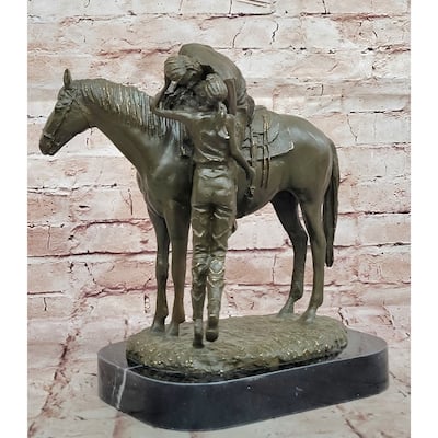 Bronze Equestrian Statue – Children Embracing Imitative Horse On Marble