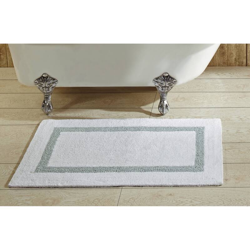Better Trends Hotel Collection in Race Track 100% Cotton Super Absorbent Reversible Double Sided Machine Washable Bath Mat Rug - 24" x 40" Rectangle - White & Blue