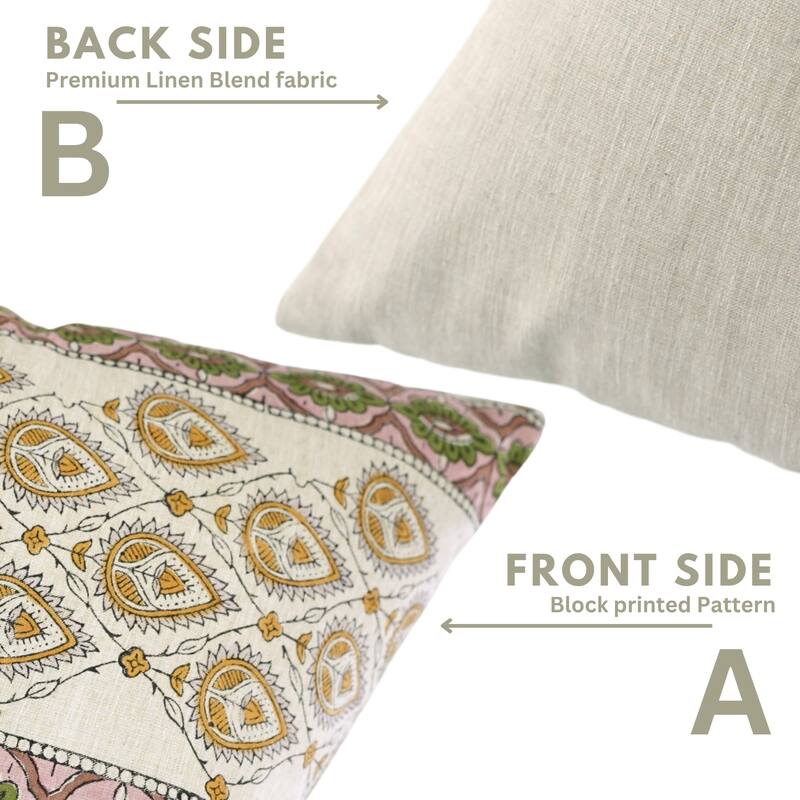 Fabdivine Sustainable Floral Cushion Cover Farmhouse or Boho Fall or Home Throw Décor Mustard Pillowcase 26x26 Inch, Paan Patti