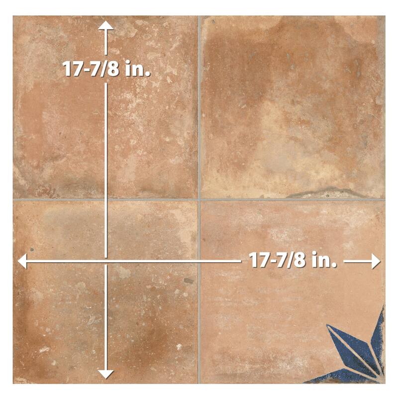 Merola Tile Kings Nonna with Blue Corner Star 17-7/8" x 17-7/8" Porcelain Floor and Wall Tile