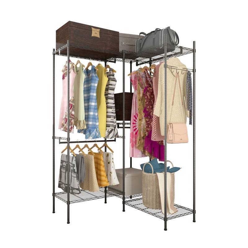 L Shape & I Shape Closet Organizer Metal Garment Rack Black