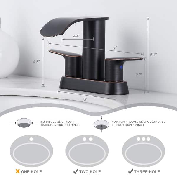 dimension image slide 6 of 7, WOWOW 4 in. Centerset Double Handle Waterfall Bathroom Sink Faucet