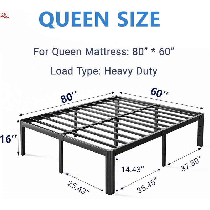 High Platform Queen Bed Frame，Noise Free, Easy Assembly, Heavy Duty, Black