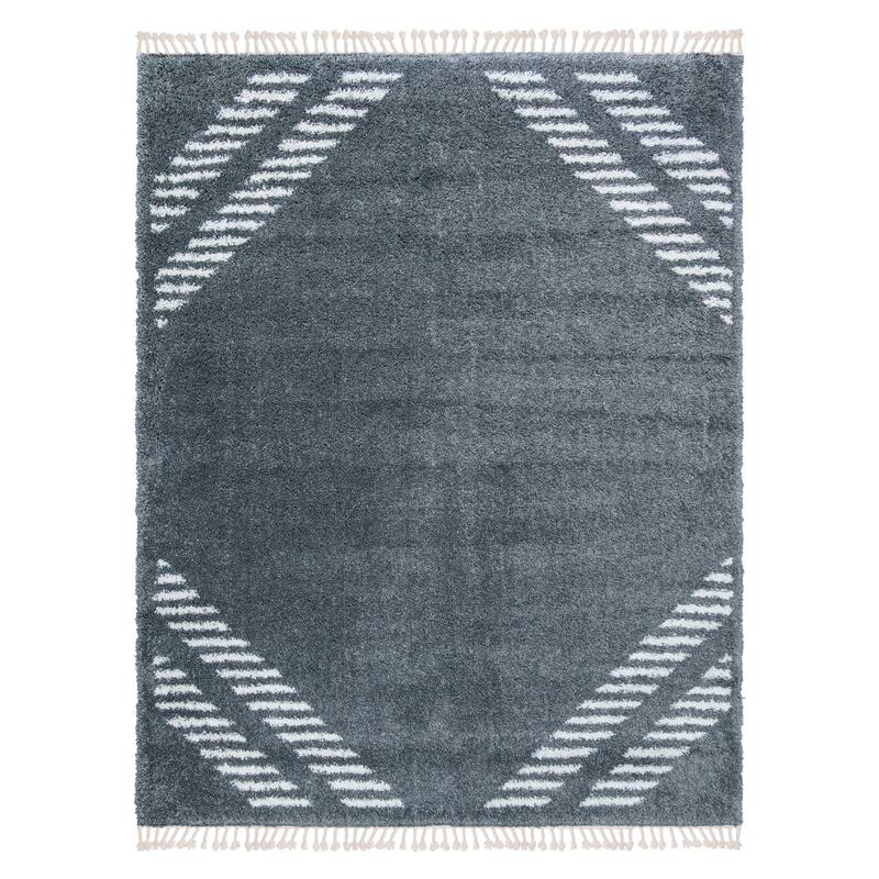 Gertmenian Limmet Lowne Modern Lined Grey/Ivory Plush Fringe Shag Area Rug