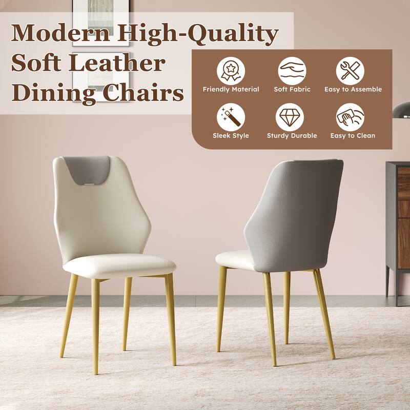 2-Piece Kitchen Dining Chairs Set with PU Leather Seats & Steel Legs, Ergonomic Backrests for Dining Room, Living Room