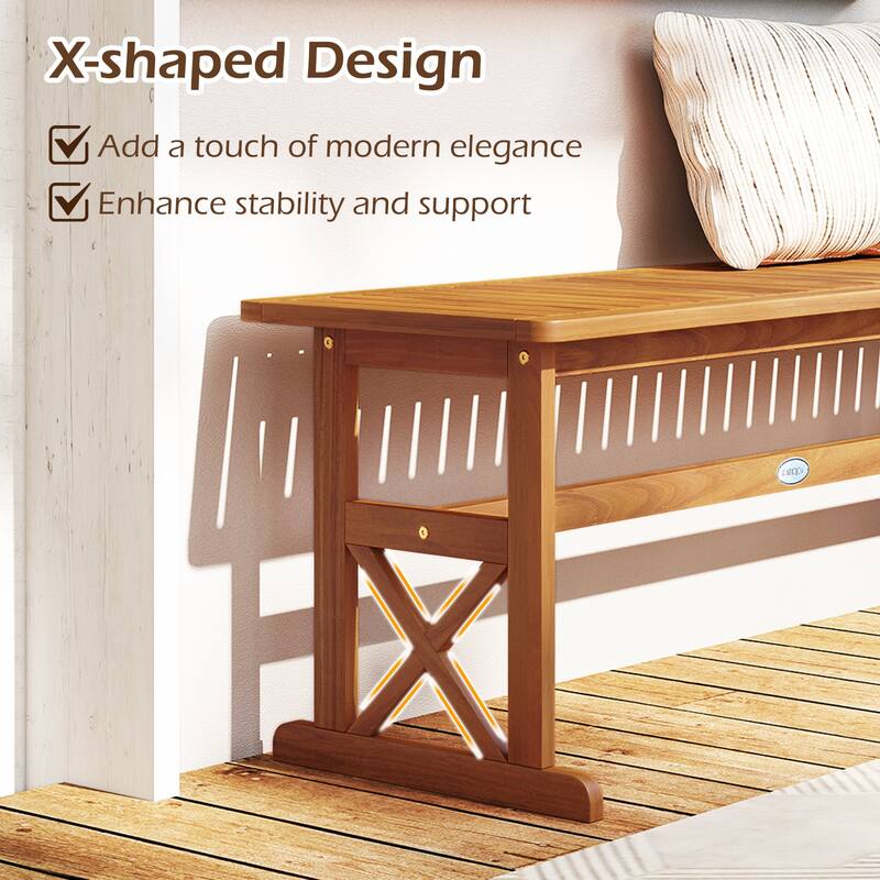 Gymax 51 Inches Acacia Wood Outdoor Bench w/ Slatted Seat & X-Shaped