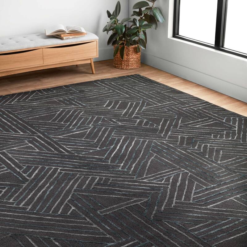 Alexander Home Reverie 3-D Geometric Modern Area Rug - 2'-3" x 7'-6" Runner - Graphite / Ocean
