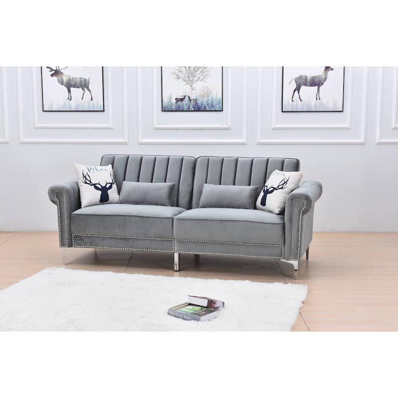 Legend Furniture Covertible Velvet Sofa Bed Sleeper - Grey