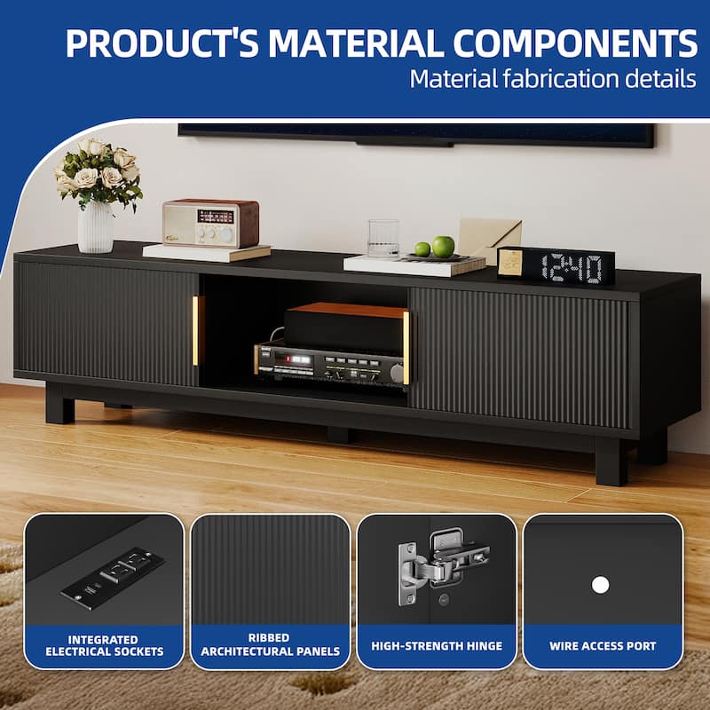 Moasis 59"W Fluted TV Stands for TVs up to 65 Inches, Entertainment Center with Power Outlets