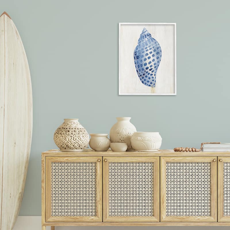 Stupell Spotted Blue Cowrie Shell Framed Giclee Art Design By Susan Arnot