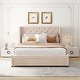 preview thumbnail 9 of 26, Queen Size Lozenge Pattern Storage Bed Velvet Upholstered Platform Bed with Wingback Headboard / Footside Drawer / 10 Slats