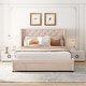 preview thumbnail 2 of 12, Queen Upholstered Platform Bed with Wingback Headboard and Large Storage Drawer