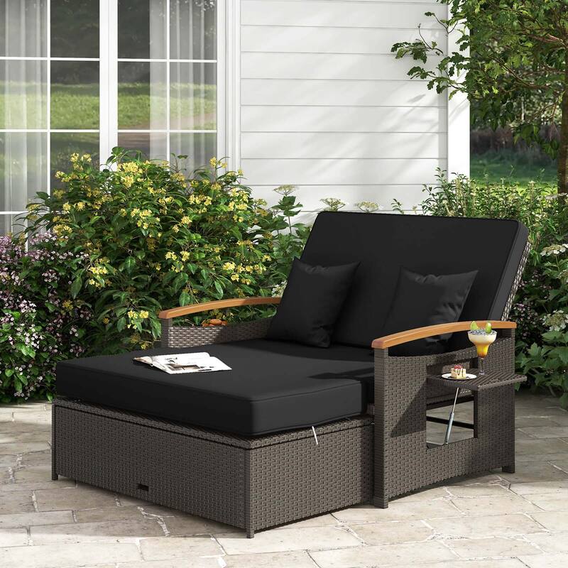 Costway Patio Rattan Daybed Set with Cushioned Loveseat & Storage - See Details