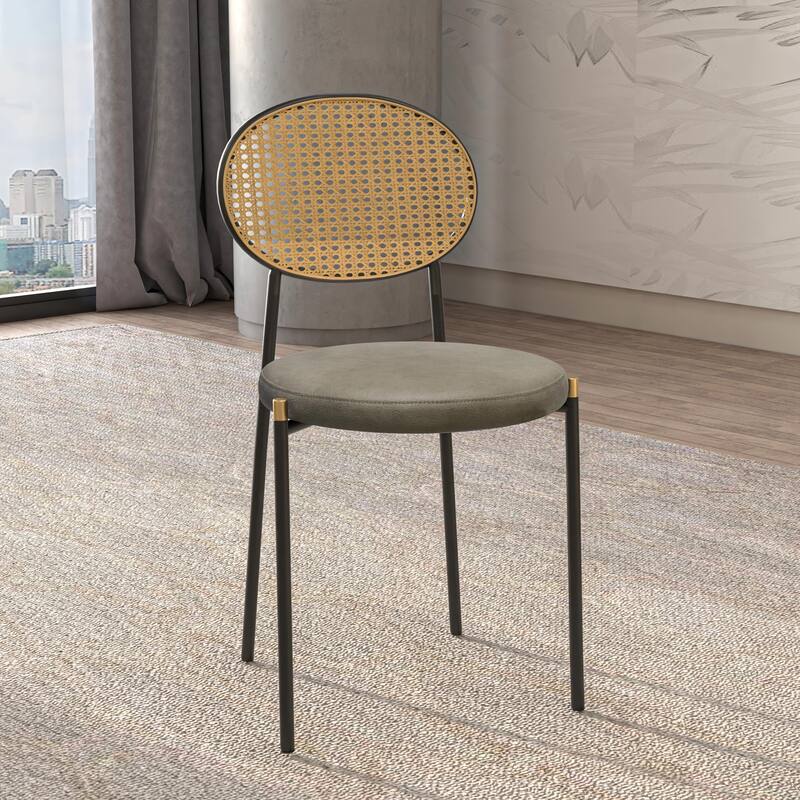 Leisuremod Euston Modern Velvet/Leather Dining Chair - Minimalist Wicker Back Accent Chair for Home Living Room & Kitchen
