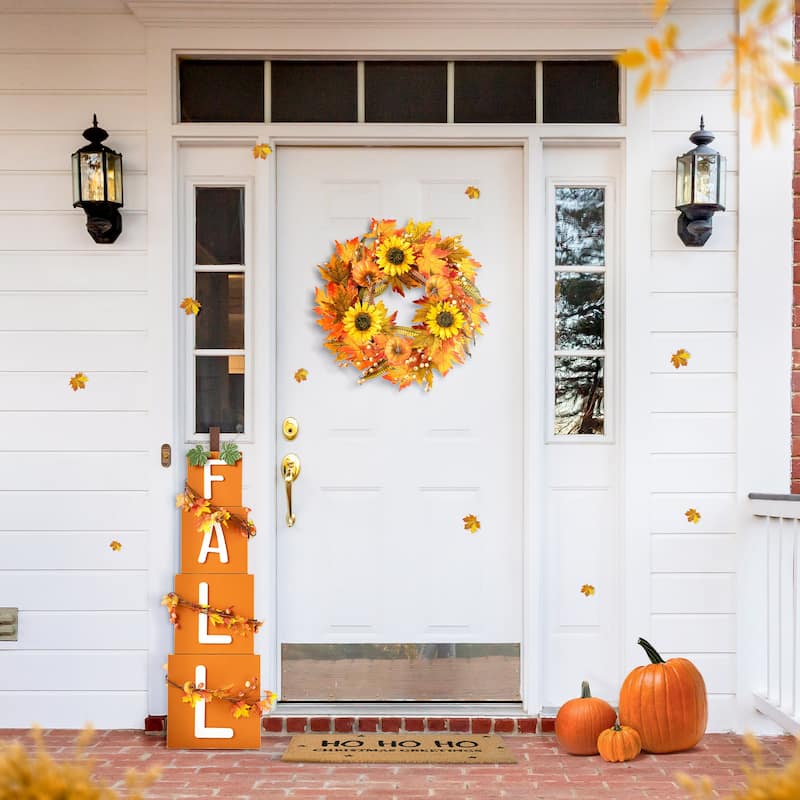 Glitzhome 24"D Fall Pumpkin Sunflower Lotus Floral & Wreath for Thanksgiving