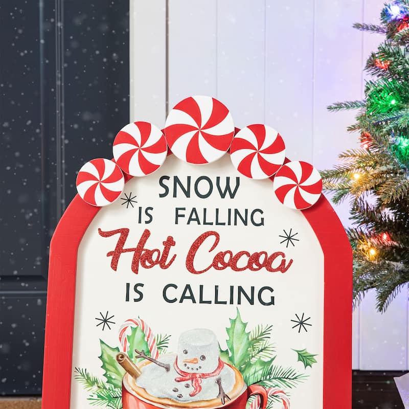 Glitzhome 24"H Christmas Wooden Peppermint Easel Porch Decor - Red - 24.3"