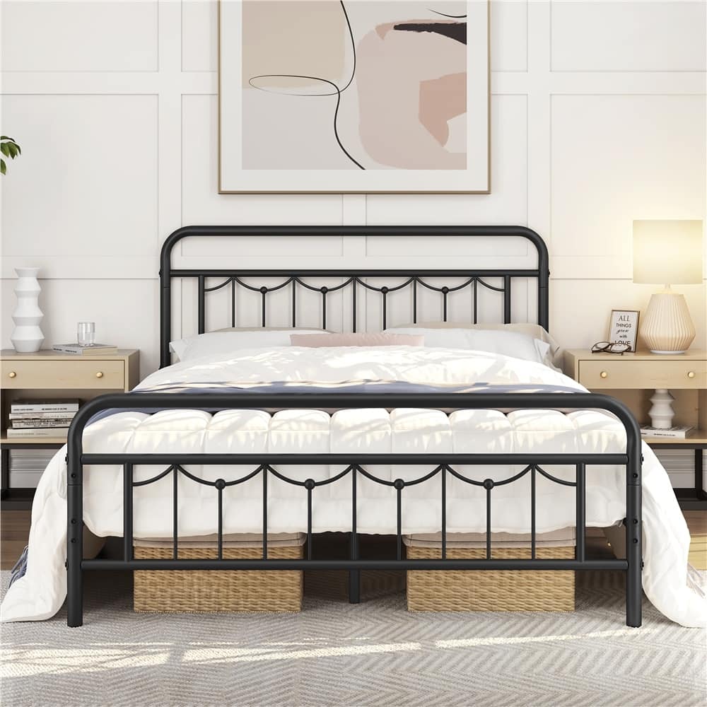Yaheetech Metal Platform Bed Frame with Vintage Headboard and Footboard Metal Bed Base