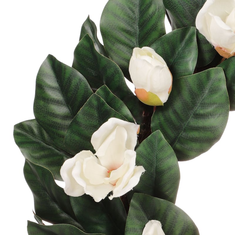 Magnolia Floral Artificial Spring Wreath, 24-Inch, Unlit