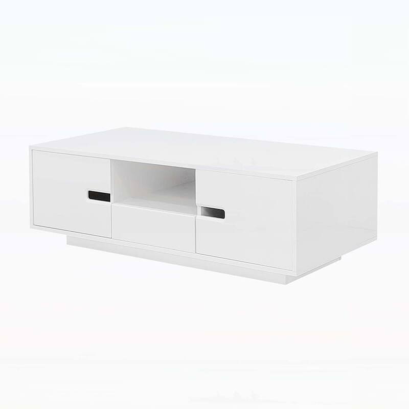 Modern Rectangle Coffee Table with Storage and LED Lights