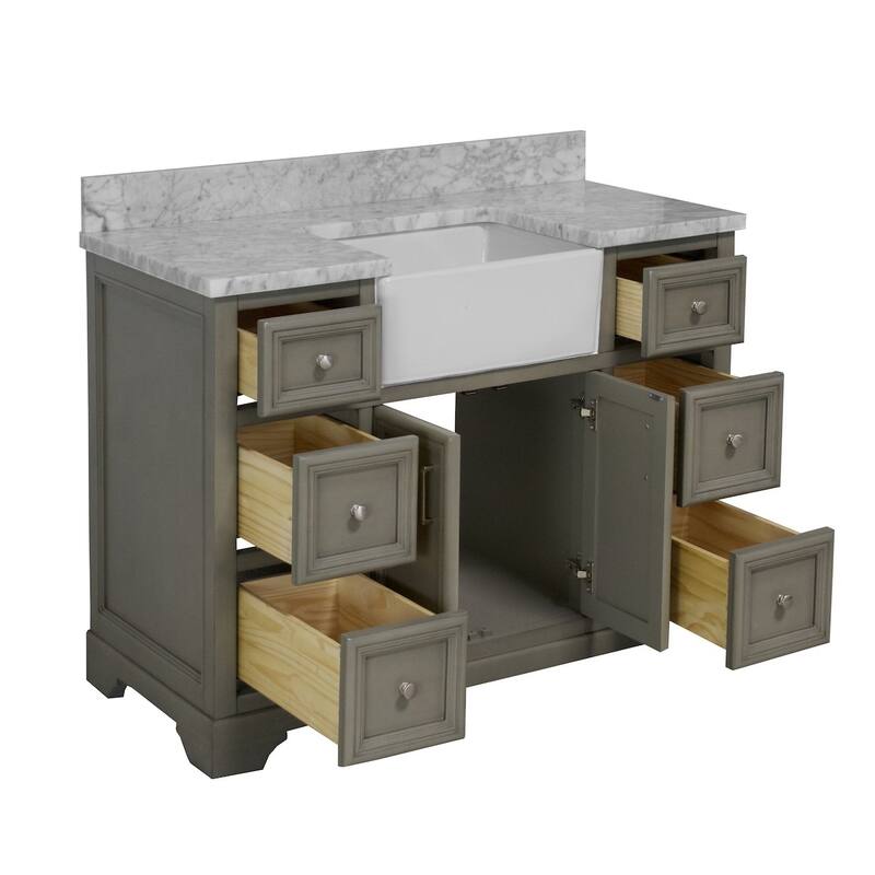 KitchenBathCollection Zelda 48" Farmhouse Bathroom Vanity with Carrara Marble Top
