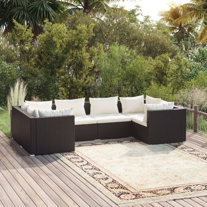 vidaXL Patio Lounge Set Outdoor Sectional Sofa Set Table Garden Poly Rattan - 27.6" x 27.6" x 23.8" - Black 2 x Middle sofa