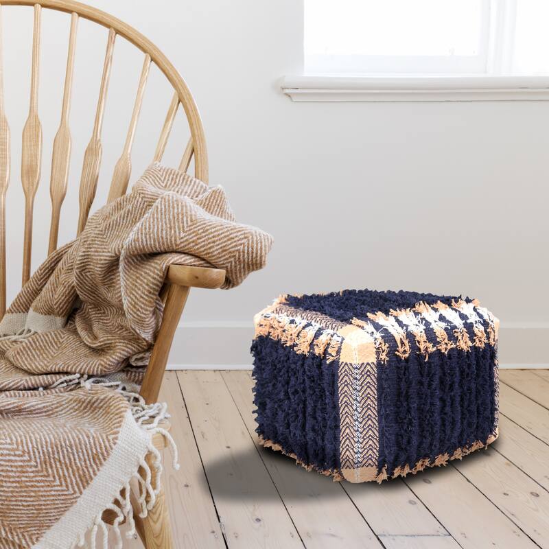 Sevita Navy and Peach Rustic Textured Pouf Ottoman