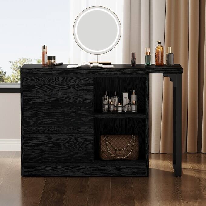 Stylish L-Shaped Vanity Desk, White Makeup Table