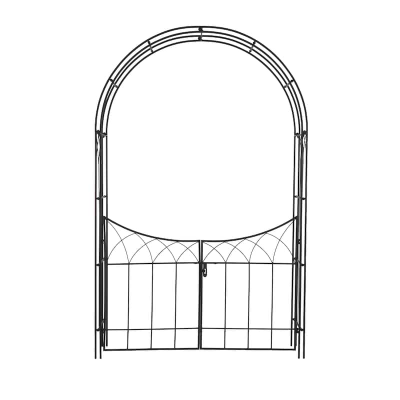 Metal Indoor Outdoor Arched Gate Garden Arbor with Lattice Work Sides - Black or White - Roche River Decor - Black