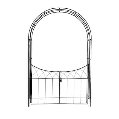 Metal Indoor Outdoor Arched Gate Garden Arbor with Lattice Work Sides - Black or White - Roche River Decor