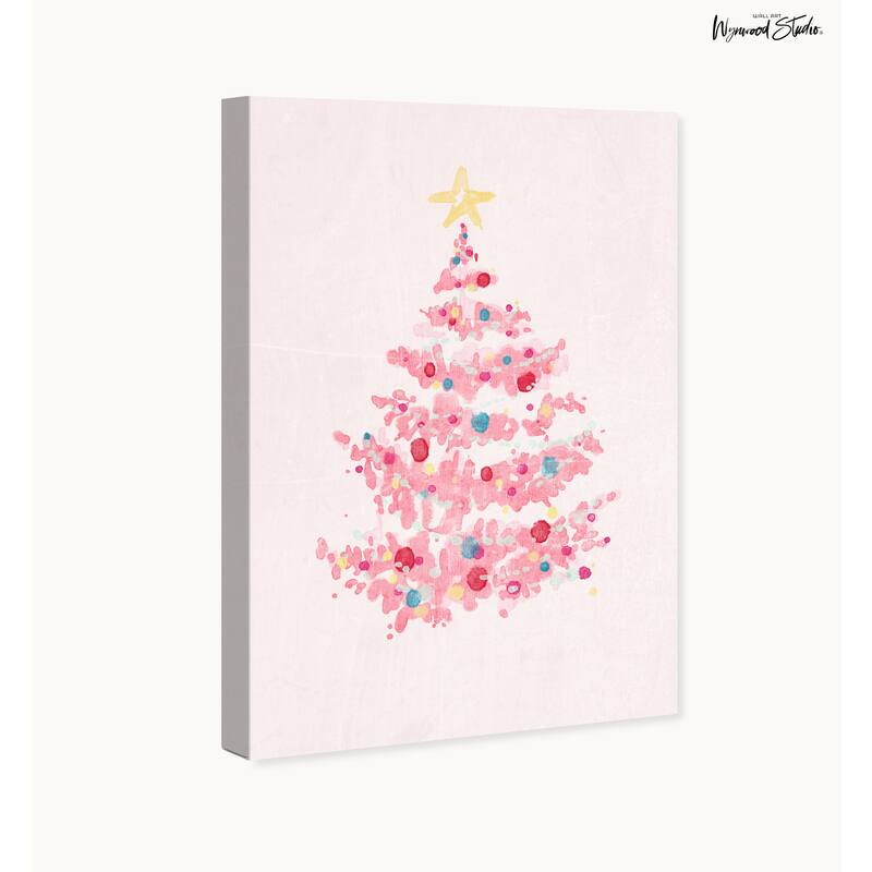Wynwood Studio Canvas Holiday and Seasonal Xmas Tree Candy Ornaments Pink Modern & Contemporary Wall Art Canvas Print