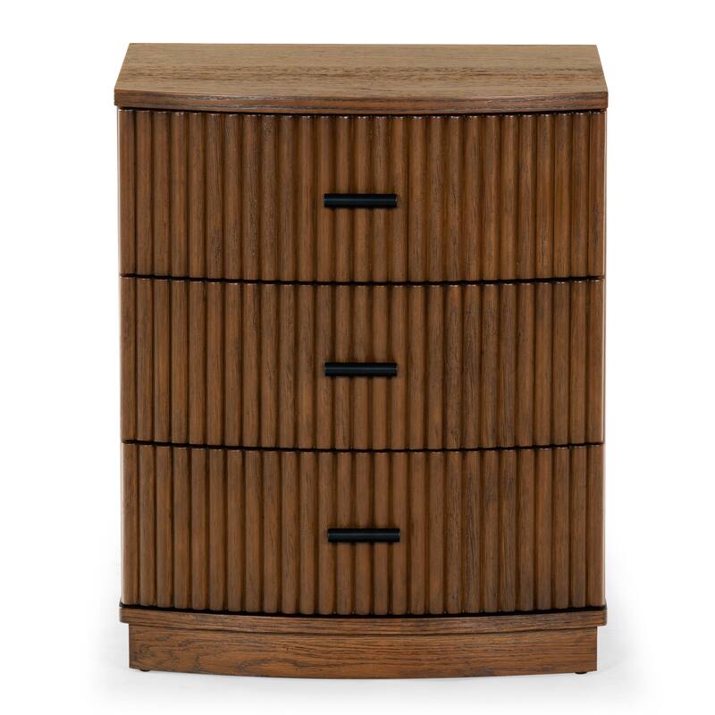 SAFAVIEH Couture Shelbie 3-Drawer Reeded Nightstand, Fully Assembled - Medium Oak/Black