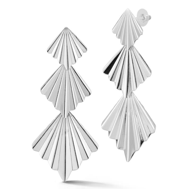 Chloe & Madison Fluted Fan Drop Earrings - Silver