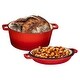 preview thumbnail 1 of 37, 2-in-1 Enameled Cast Iron Double Dutch Oven and Skillet Lid RED