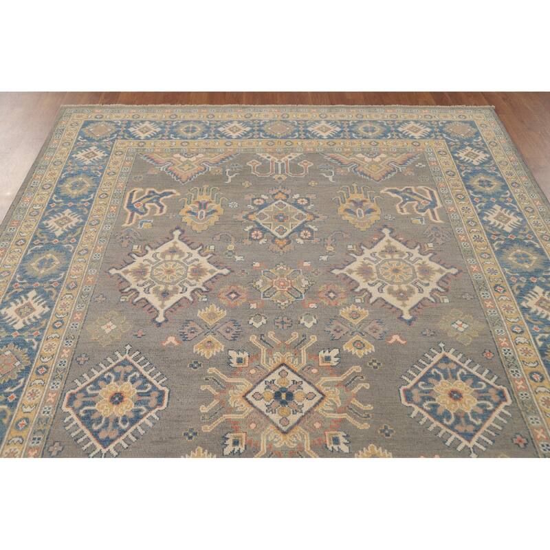 Gray Kazak Area Rug Hand-Knotted Wool Carpet - 6'5" x 9'9"