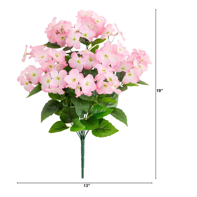 19-in UV Resistant Artificial Hydrangea Bush - Set of 3