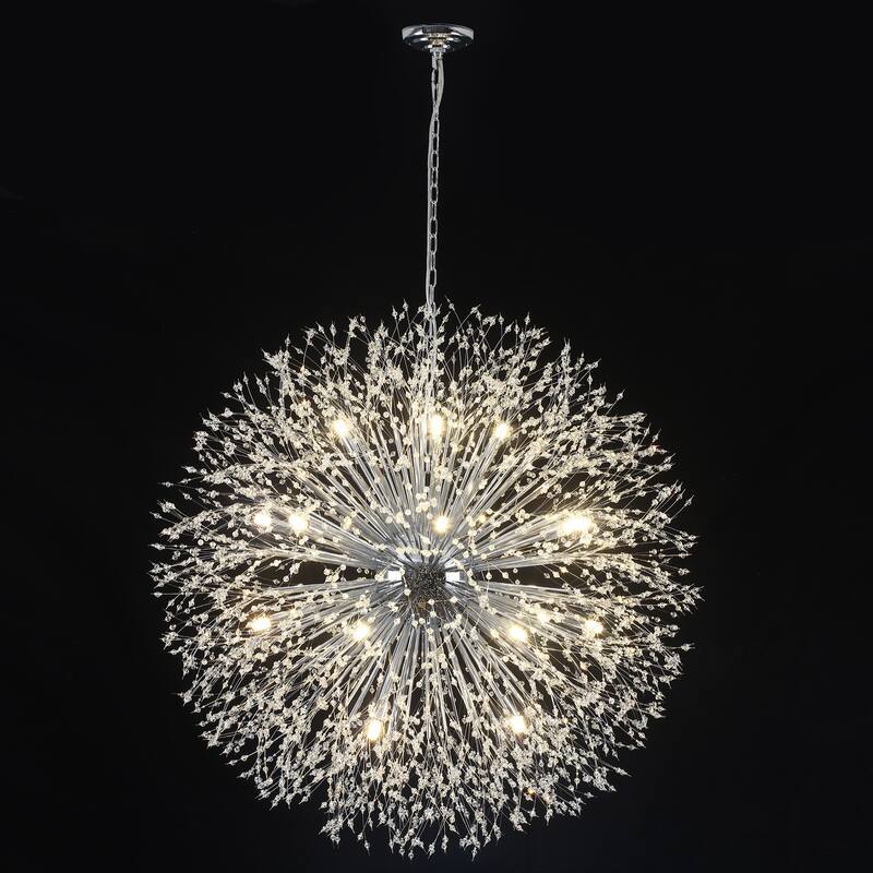 Contemporary 16/20/24/30-Light Glam Oversized Firework Crystal Sputnik Chandelier Dandelion Pendant Light, Includes Bulbs