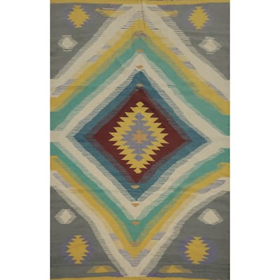 Hand Woven Oriental 100% Wool Carpet Southwestern Tribal Multi-Colored Kilim Area Rug - 9' 9'' X 6' 9''