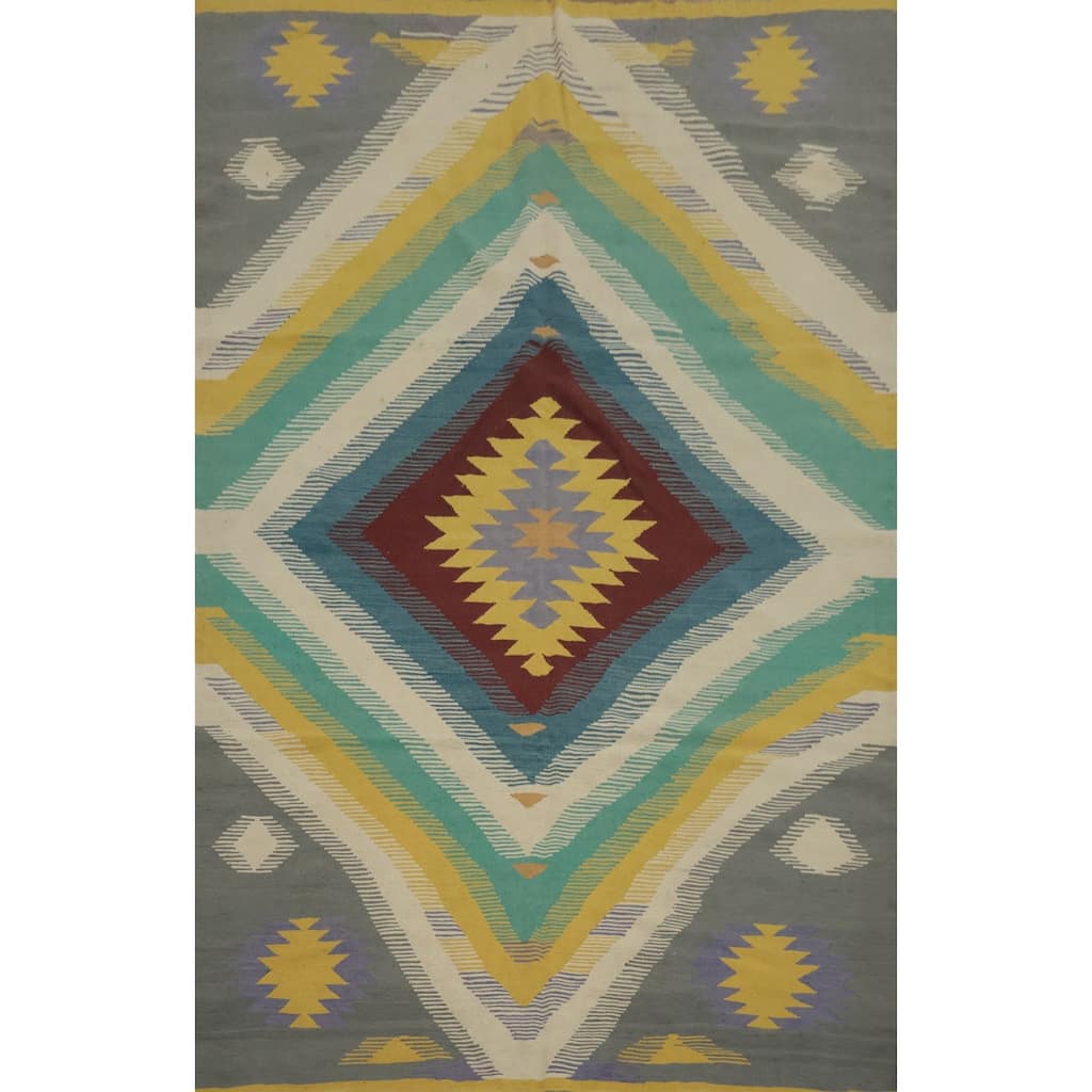 Hand Woven Oriental 100% Wool Carpet Southwestern Tribal Multi-Colored Kilim Area Rug - 9' 9'' X 6' 9''