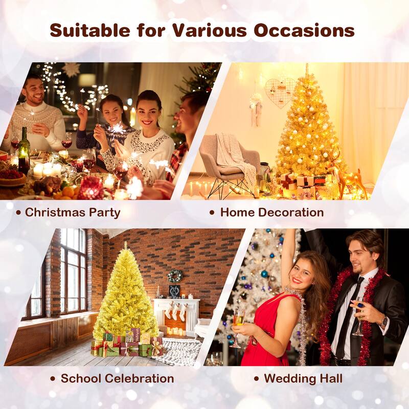 Gymax 6FT Tinsel Christmas Tree Artificial Hinged w/ Metal Stand - See Details