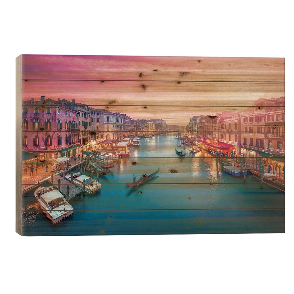 Grand Canal At Sunset, Venice, Italy Print On Wood by Jan Becke - Multi-Color