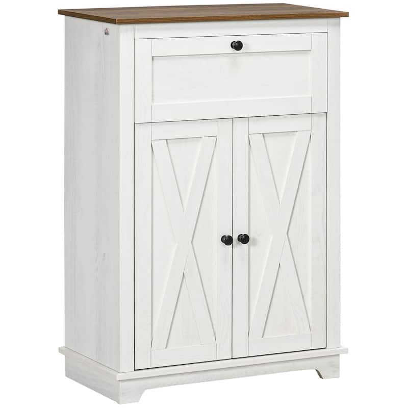 Farmhouse Barn Door Accent Cabinet, Kitchen Sideboard Storage Cabinet with Double Doors, Drawer, and Adjustable Shelf
