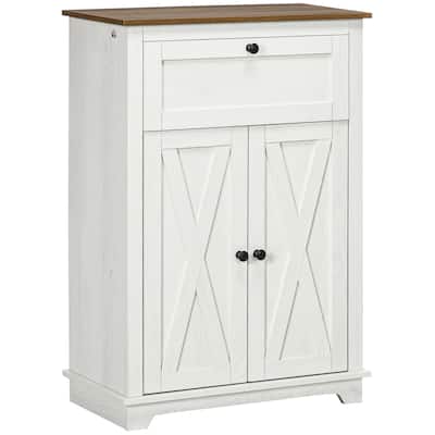 Farmhouse Barn Door Accent Cabinet, Kitchen Sideboard Storage Cabinet with Double Doors, Drawer, and Adjustable Shelf